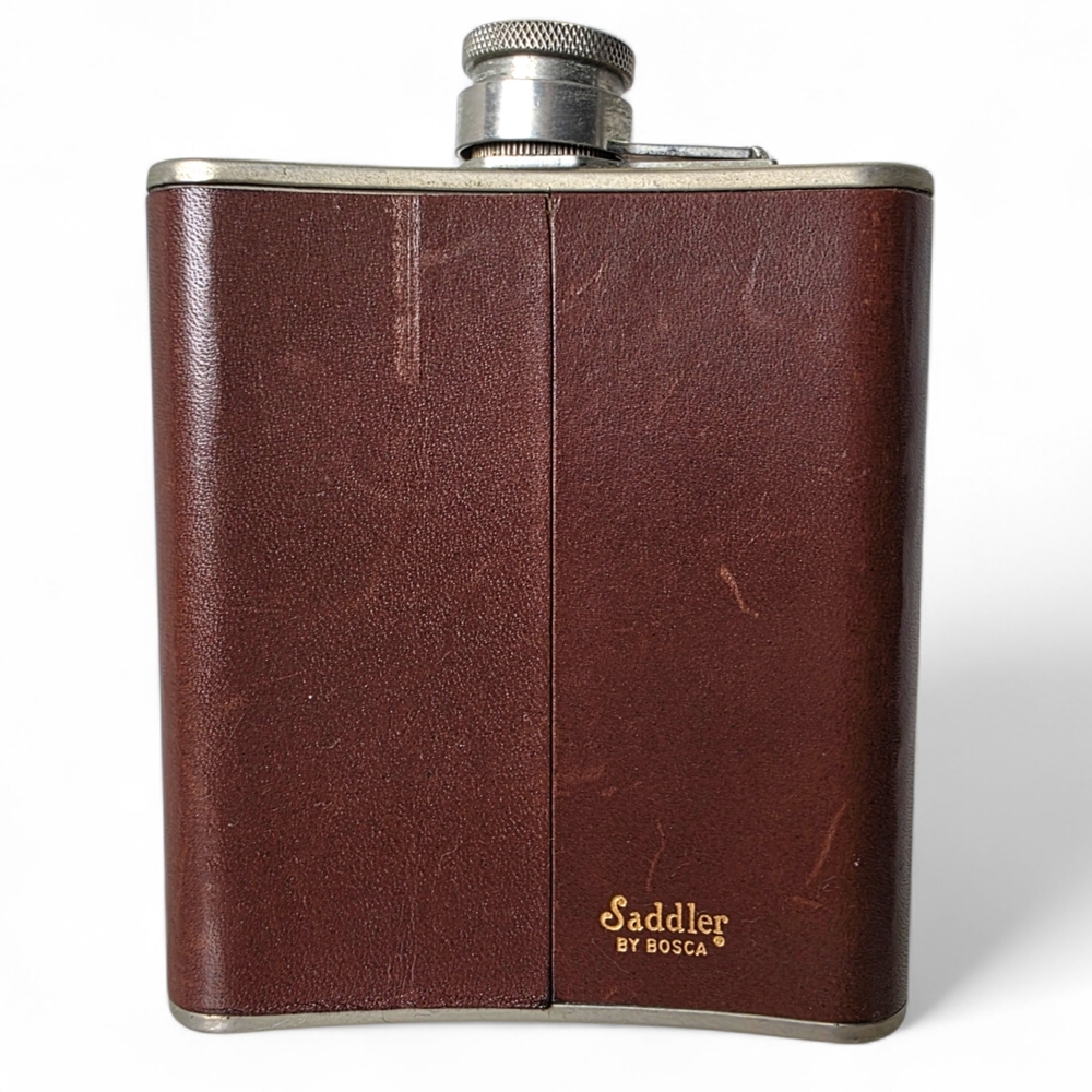 Vintage Saddler Leather Covered Hip Flask